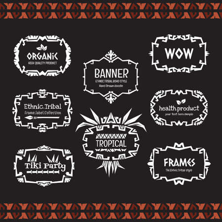 Doodle vector frame collection Ethnic tribal style.Tiki style frame set.のイラスト素材