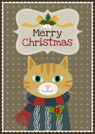 Christmas feline character invitation cardのイラスト素材