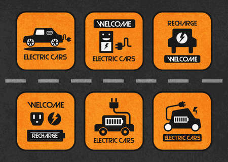 Electric cars vector sign board illustration and pictogram ,Electric cars icon set .