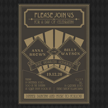 Wedding invitation card vector template. Art deco and retro style.のイラスト素材