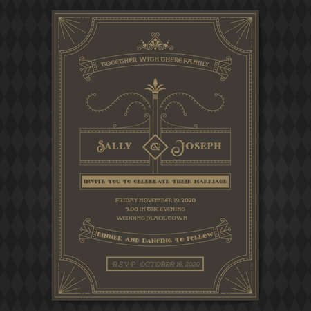 Wedding invitation card vector template. Art deco and retro style.のイラスト素材
