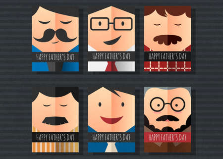 Happy father's day vector postcard simple character collection,happy father's day cartoon greeting card set.のイラスト素材