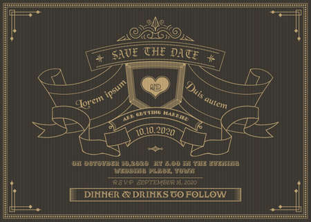 Wedding invitation card vector template ,retro and vintage style.のイラスト素材
