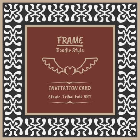 Abstract tribal ethnic pattern style vector frame . boho style frame and invitation .のイラスト素材