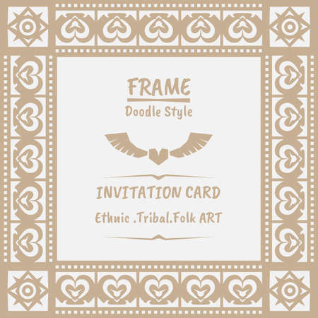 Abstract tribal ethnic pattern style vector frame . boho style frame and invitation .のイラスト素材