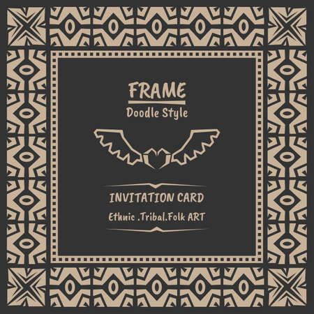 Abstract tribal ethnic pattern style vector frame . boho style frame and invitation .のイラスト素材
