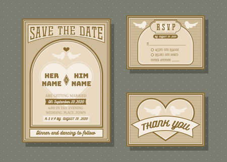 Wedding invitation card vector template set. retro and vintage style.のイラスト素材