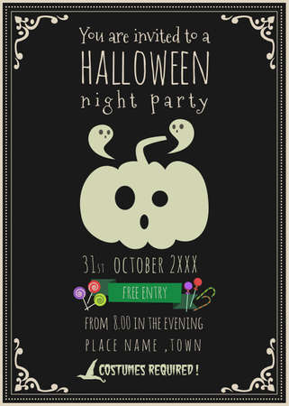 Happy halloween invitation card. Halloween greeting card with cartoon illustration .のイラスト素材