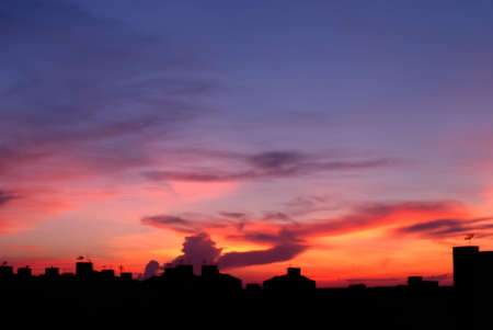 The beautiful sunset in the bangkok province, metropolis of Thailandの写真素材