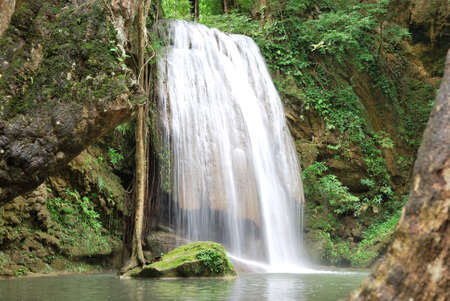 Erawan Waterfall in Kanchanabury, Thailandの写真素材