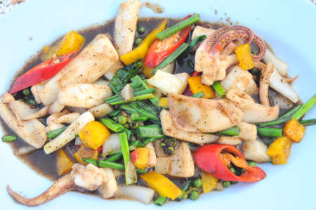 fried squid in the black pepper delicious spices of thaifoodの写真素材