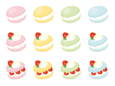 vector soft color macaroon, dessert, cream puff, strawberry tea timeのイラスト素材