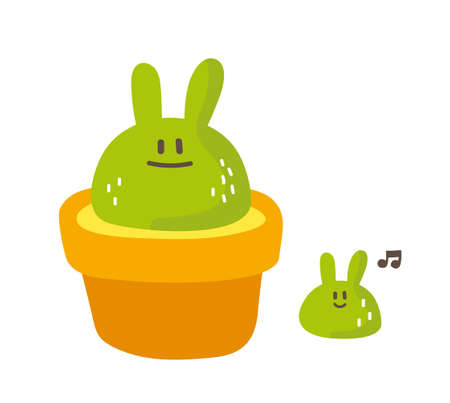 Vector cute green rabbit cactus grow up, succulent, plant, potのイラスト素材
