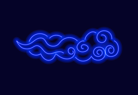 Vector Neon Oriental Cloud, Blue Glowing Lines on Dark Background. Blue Shine Illustration.のイラスト素材