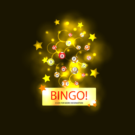 Vector BINGO Colorful Shining Illustration, Web Background Template, Gambling Games Concept, Glowing Explosion and Sign with Word.のイラスト素材