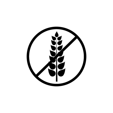 Vector Black Gluten Free Icon, Product Without Allergic Ingredient. Isolated on White Background.のイラスト素材