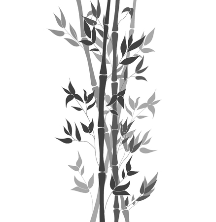 Vector Bamboo Stem Leaves, Black and White Ilustration, Decorative Element Isolated on White Background.のイラスト素材