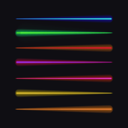 Vector Set of Neon Brushes, Different Colors Moving Lights. Rays Collection.のイラスト素材