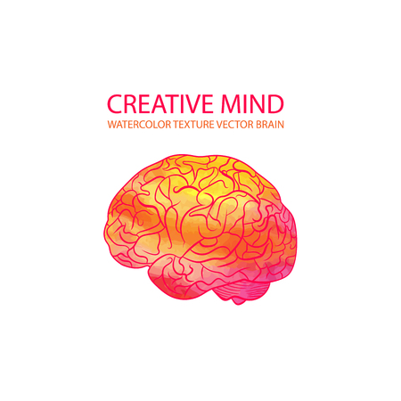 Vector Watercolor Creative Mind Logo Hand Drawn Illustration on White Background.のイラスト素材