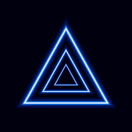Vector Neon Triangles, Futuristic Tehnology Illustration Background, Glowing Lights on Black Backdrop.のイラスト素材