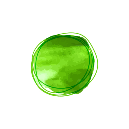 Vector Green Watercolor Spot and Scribble Circle Around, Eco Frame Template on White Background.のイラスト素材