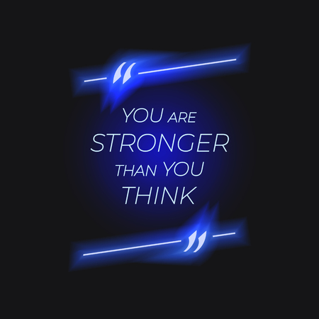 Vector Neon Motivational Poster, Sport Motivation Concept, Glowing Blue Text and Quote Frame on Dark Background.のイラスト素材