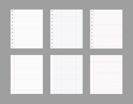 Vector Note Paper Sheets, Office Supplies, Isolated Notepad Pages on Gray Background.のイラスト素材