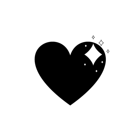 Vector Simple Shining Heart Icon, Black Flat Design Isolated on White Background, Love Symbol.のイラスト素材