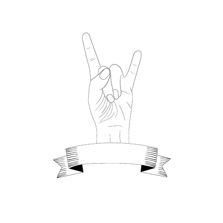 Vector Hard Rock Blank Logo Template, Hand and Banner, Vintage Style, Isolated on White Background Illustration.のイラスト素材