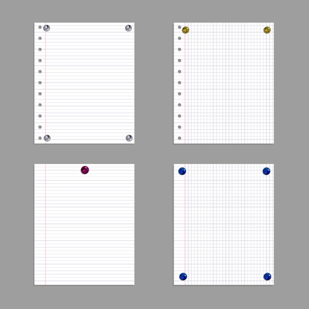 Vector Set of Pinned Paper Sheets Isolated, Frames Collection, Realistic Colorful Pin Buttons.のイラスト素材