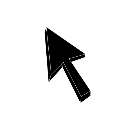 Vector 3D Arrow, Pointer Icon, Black and White Illustration, Isolated Symbol.のイラスト素材
