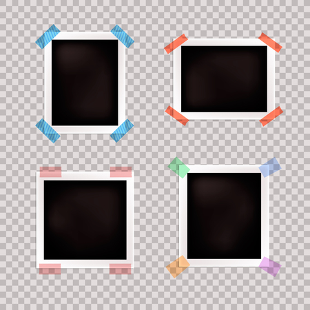 Vector Vintage Photo Frames Set, Different Sizes Borders on Transparent Background with Colorful Tape.のイラスト素材