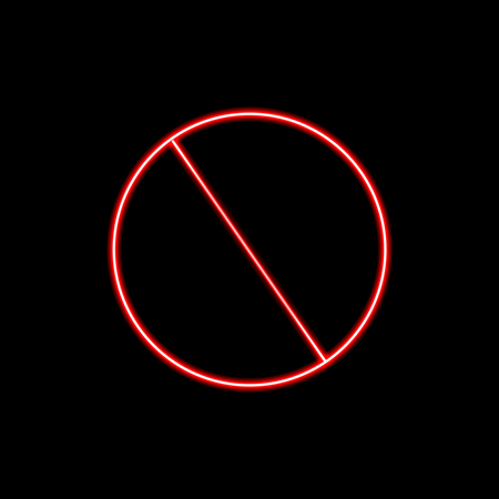 Vector Neon Crossed Circle, Bright Red Color, Warning, Forbidden Sign.のイラスト素材