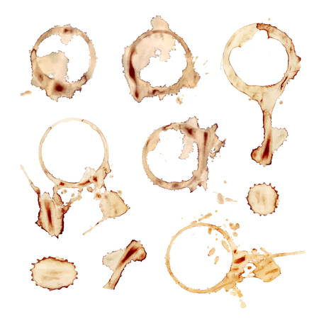Vector Set of Coffee Splatters, Design Elements Isolated on White Background, Mug Prints.のイラスト素材