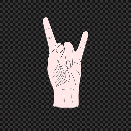 Vector Rock Symbol, Hand Jesture, Colored  Illustration Isolated on Transparent Dark Background.のイラスト素材
