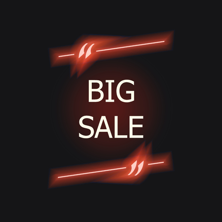 Vector Big Sale Words in Quote Frame, Neon Illustration, Bright Red Colors.のイラスト素材