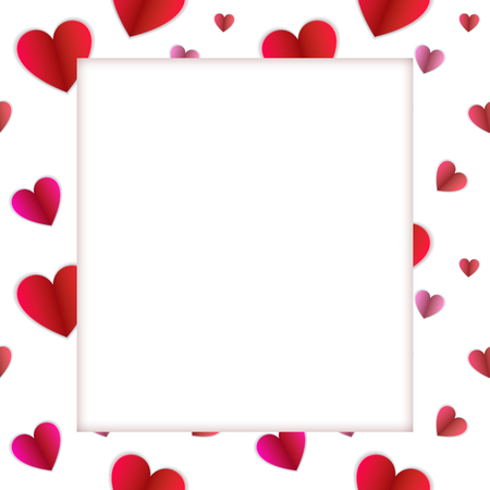 Vector Colorful Frame, Hearts Pattern Paper and White Space for Photo or Text, Blank Square Border.のイラスト素材