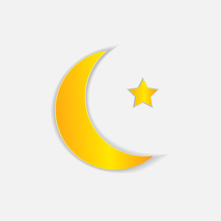 Vector Muslim Symbol, Paper Art Moon and Star, Isolated Illustration.のイラスト素材
