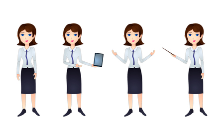 Vector Business Woman Character, Paper Art Style Cartoon Personage in Different Poses Isolated on White Background.のイラスト素材