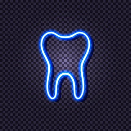 Vector Neon Tooth Illustration, Glowing Icon Template, Realistic Shine.のイラスト素材