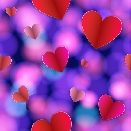 Vector Seamless Pattern, Galaxy Abstract Lights and Paper Art Style Hearts, Cosmic Love Background.のイラスト素材