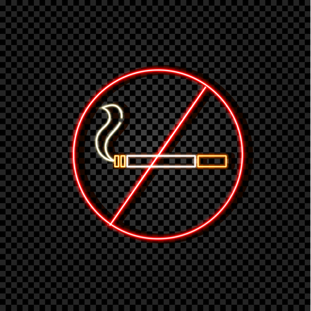 Vector Neon Don't Smoking Sign, Colorful Illustration, Isolated Glowing Crossed Cigarette.のイラスト素材