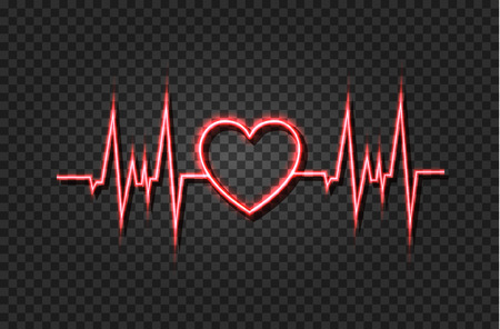 Vector Realistic Neon Heartbeat Illustration, Glowing Lines, Isolated on Dark Background.のイラスト素材