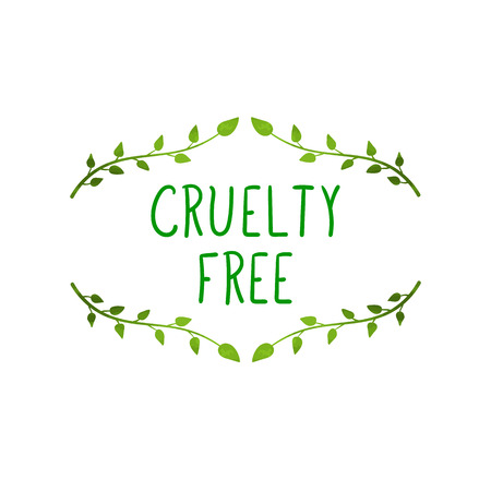 Vector Cruelty Free Sign, Hand Drawn Watercolor Twigs with Leaves and Lettering, Isolated on White Background Illustration.のイラスト素材
