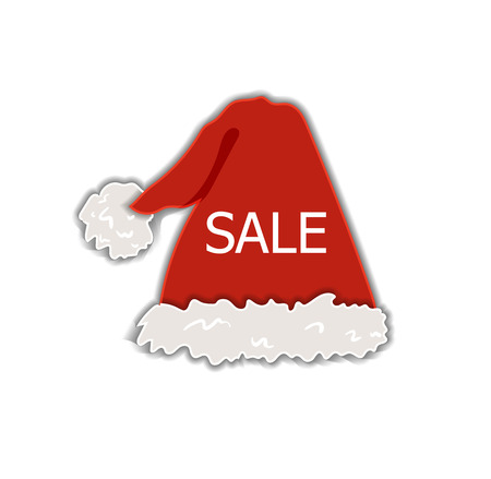 Vector Christmas Sale Label, Discount Tag, Santa and Elf Red Holiday Hats, Colorful Decorative Element Isolated on White Background.のイラスト素材