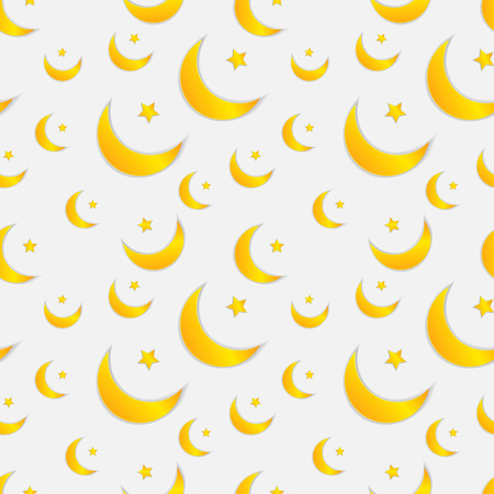 Vector Seamless Pattern with Moons and Stars, Pastel Colors, Light Background.のイラスト素材