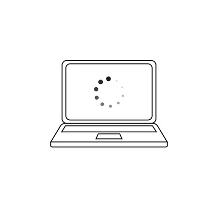 Vector Laptop Icon with Loading Symbol on the Screen, Black and White Outline Illustration.のイラスト素材