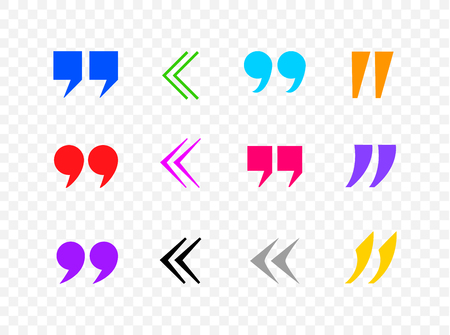 Vector Colorful Quote Marks Collection, Commas, Black Icons Isolated on Tranpsparent Background.のイラスト素材