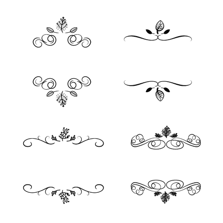 Vector Set of Natural Frames, Swirly Lines and Hand Drawn Doodle Leaves, Black and White Illustration, Border Blank Templates.のイラスト素材