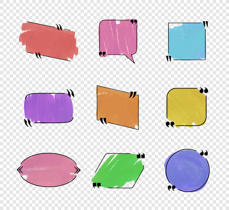 Vector Colorful Quote Frames, Different Colors Set, Marker Strokes Isolated on Light Transparent Background.のイラスト素材